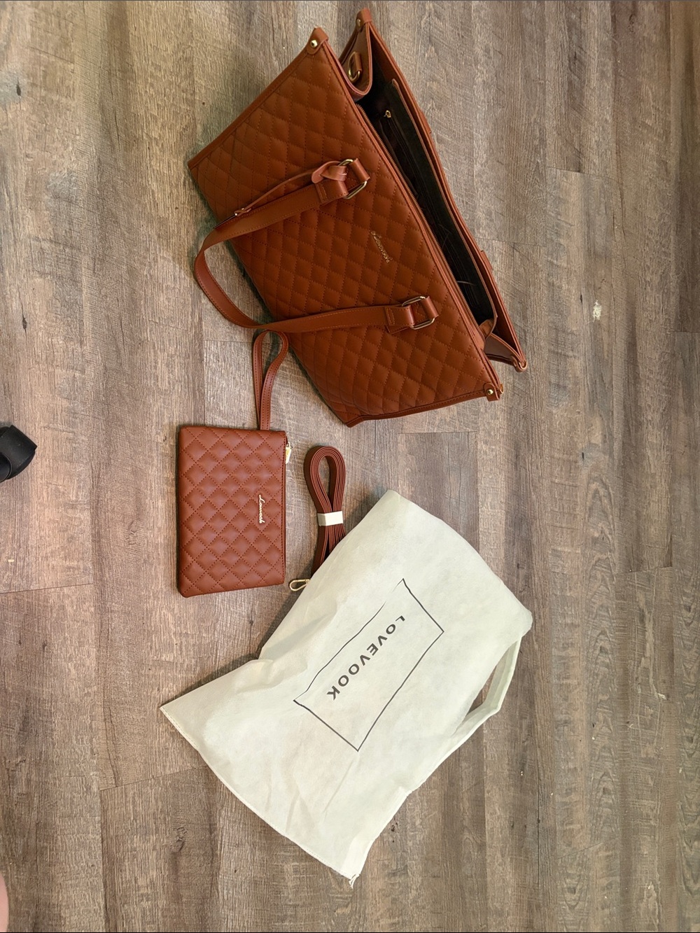 Quilted Laptop Tote in Cognac with Matching Wristlet